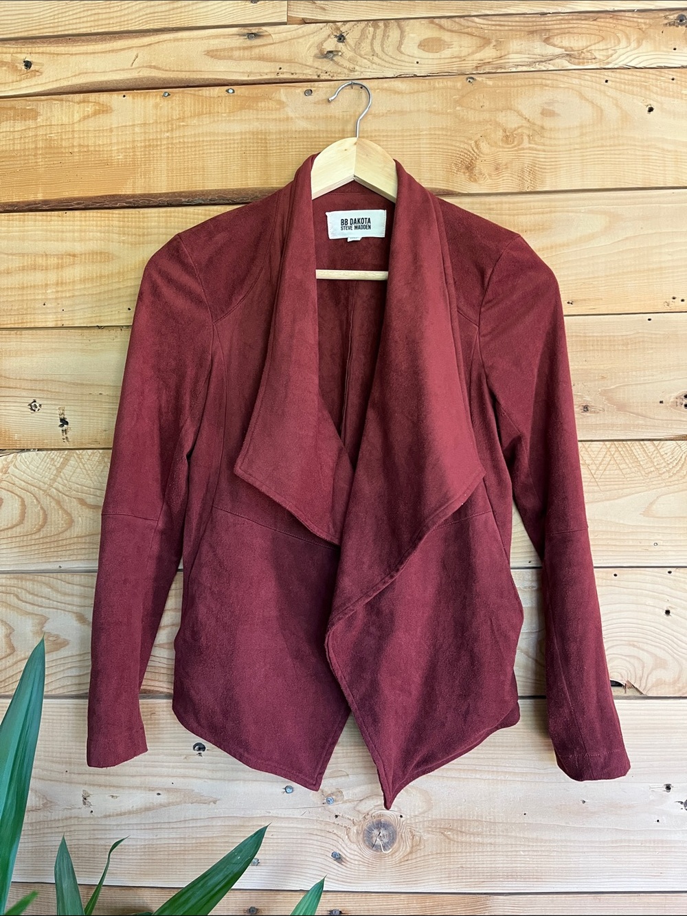 BB Dakota by Steve Madden Burgundy Suede-Look Draped Blazer